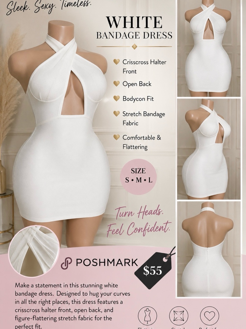 White Crisscross Halter Bandage Bodycon Dress - Brand: